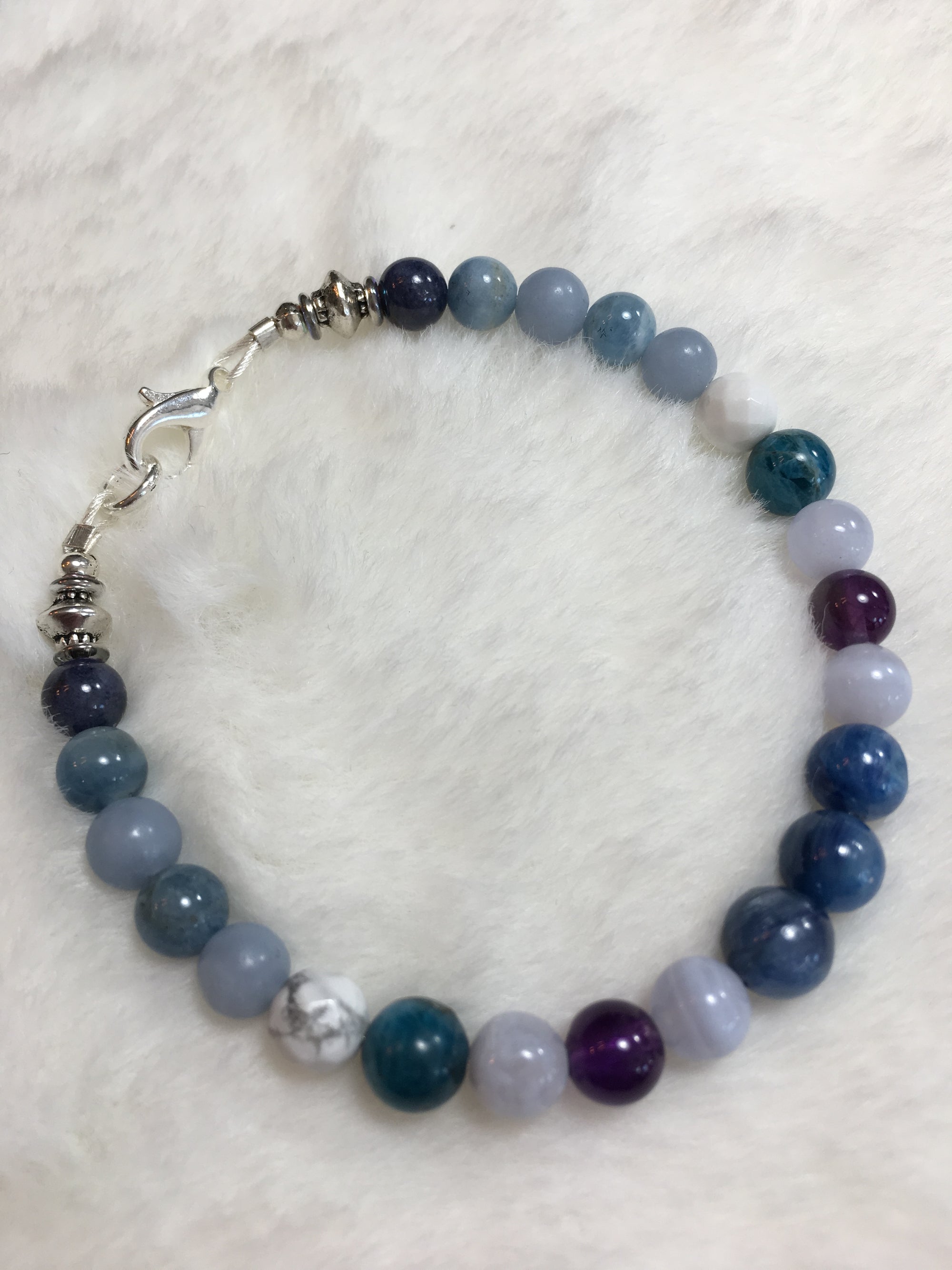 Blue Sapphire, Aquamarine, Angelite, Howlite Faceted, Apatite, Blue Lace Agate, Amethyst, Kyanite Bracelet