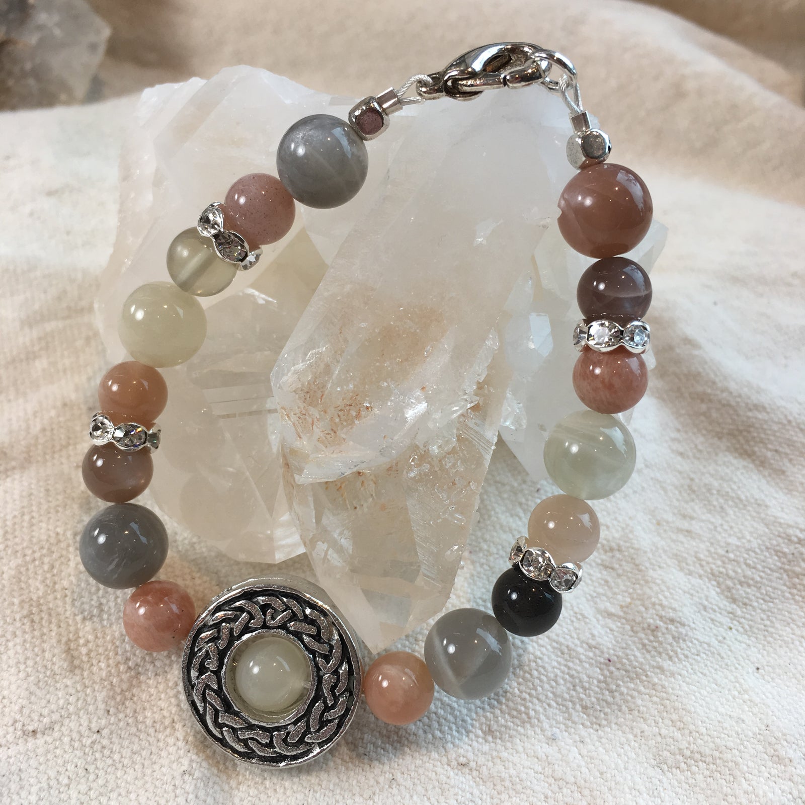 Moonstone Bracelet with Pewter Celtic Knot Amulet
