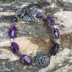 Amethyst Bracelet with Protection Knot Charm and Triquetra Knot Toggle