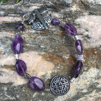 Amethyst Bracelet with Protection Knot Charm and Triquetra Knot Toggle