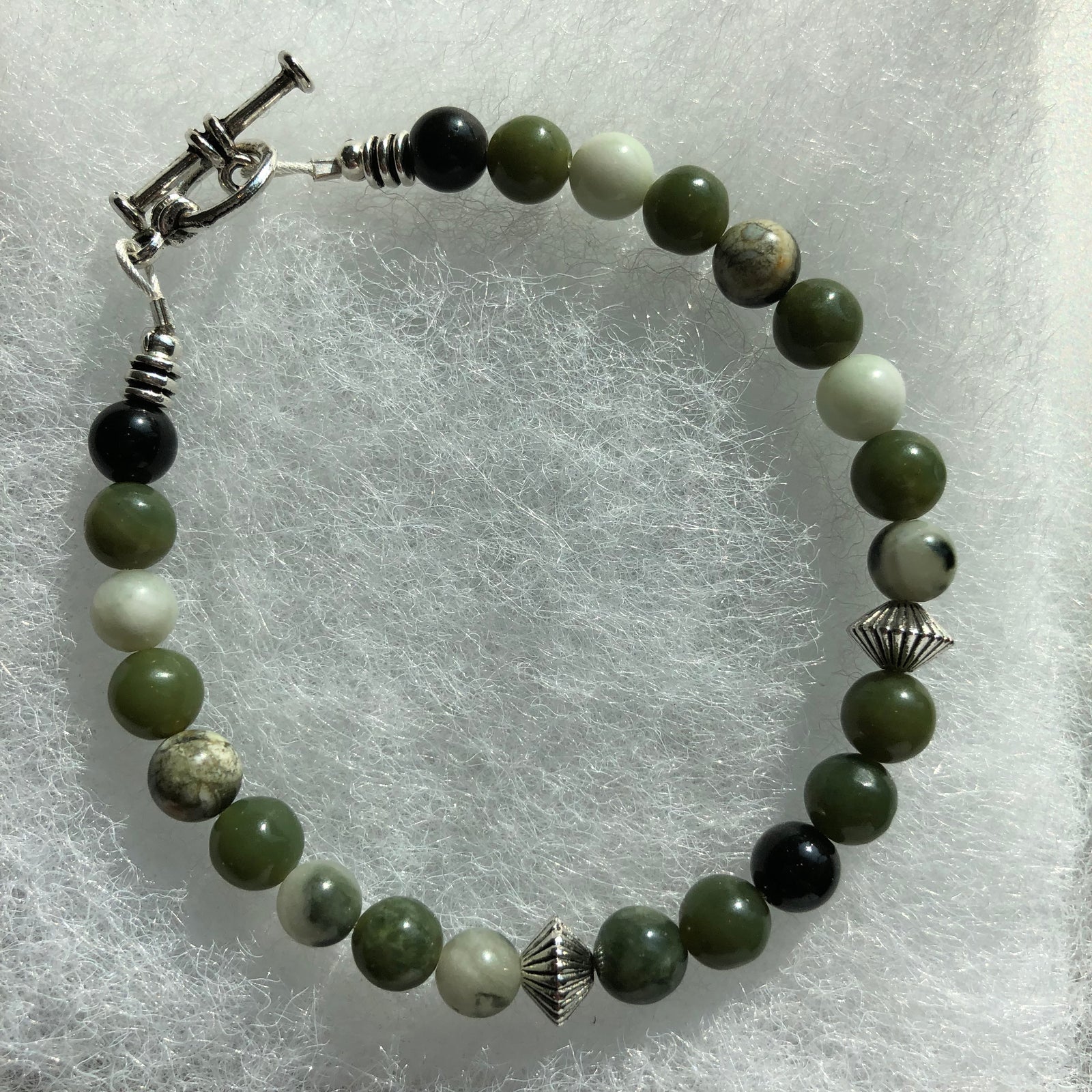 Canadian Jade Jade, Rhyolite, Rainbow Obsidian Bracelet