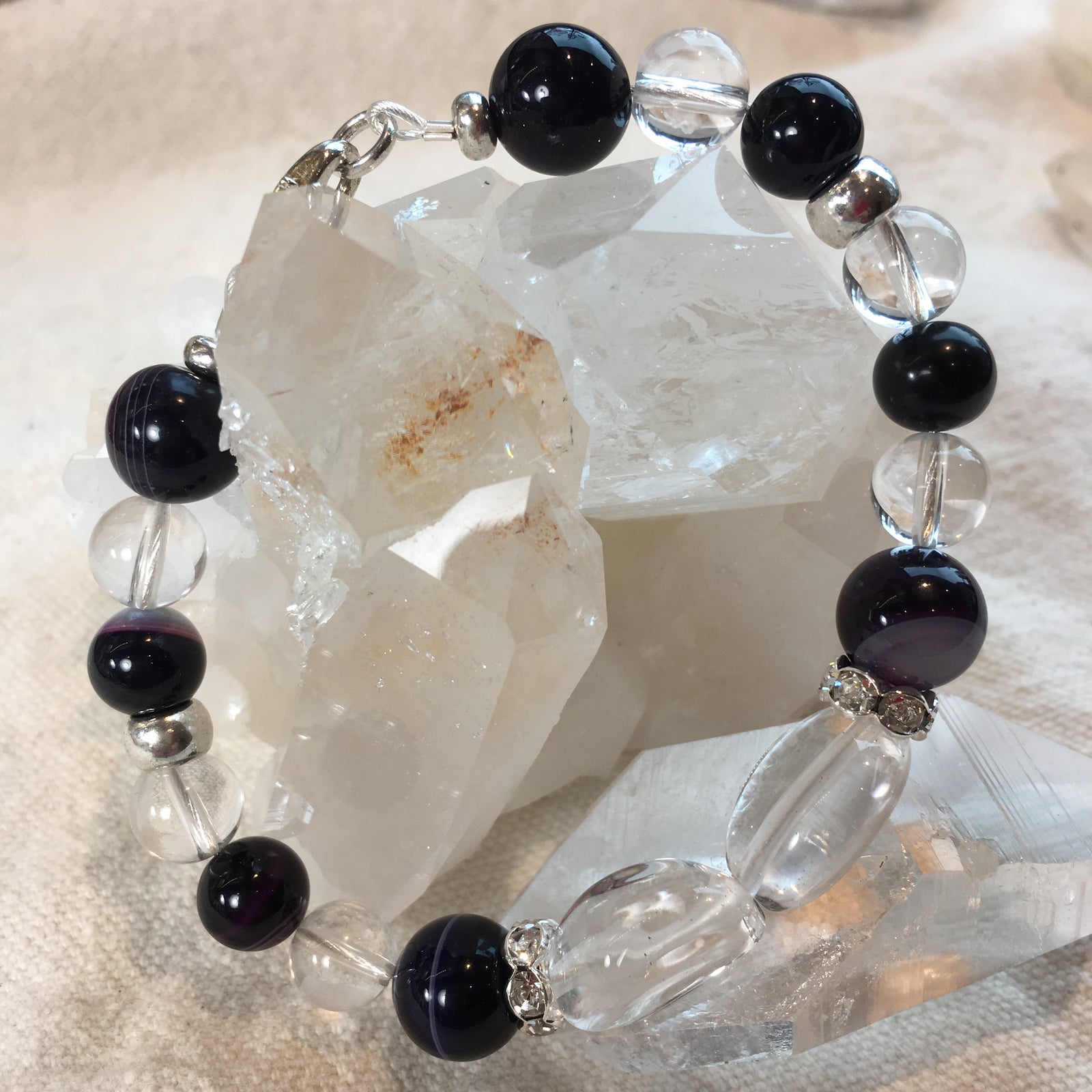 Clear Quartz and Banded Agate Bracelet