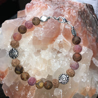 Tibetan Agate (brown), Rudraksha Beads, Agate Fire Crackle Bracelet