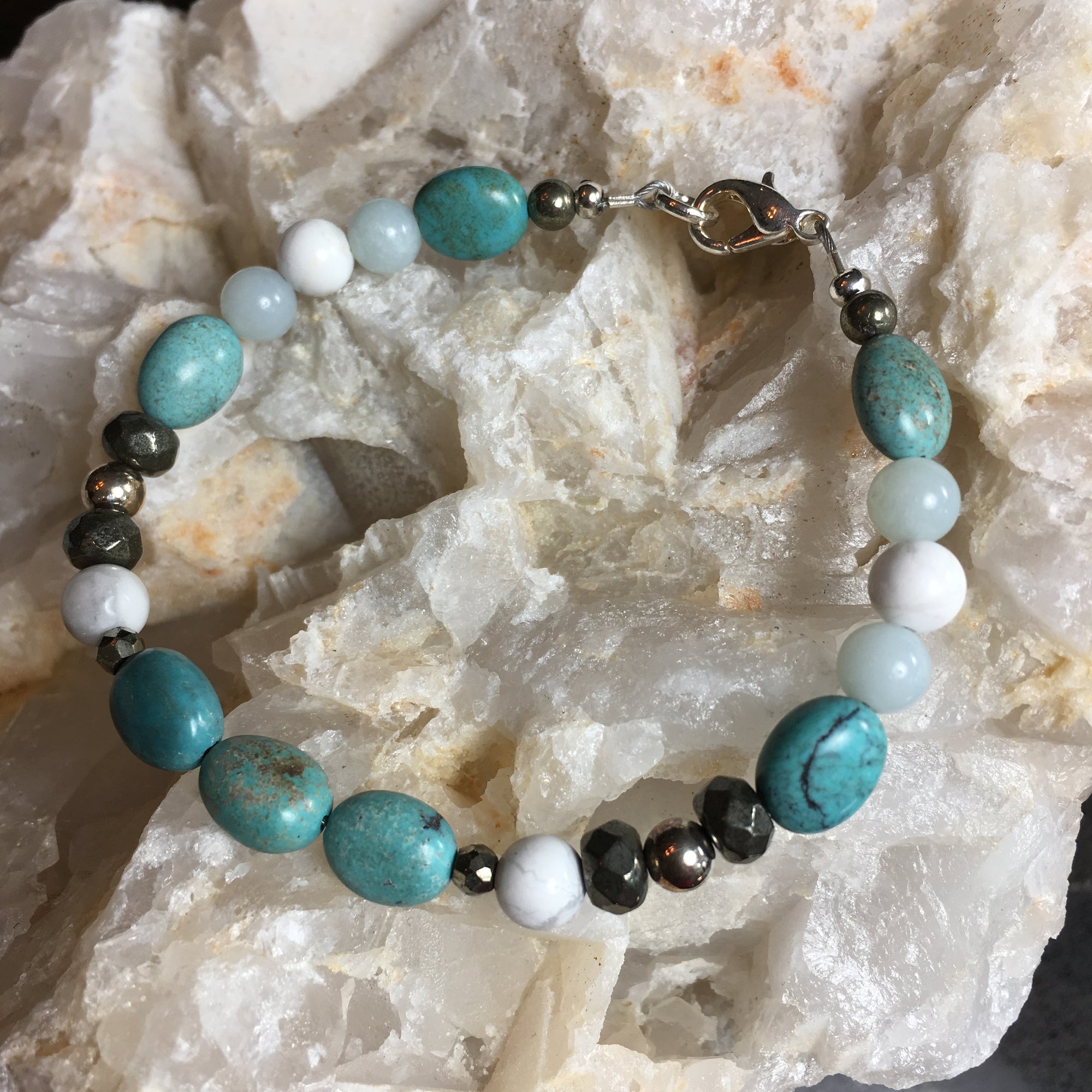 Turquoise, Amazonite, Howlite, Pyrite Bracelet