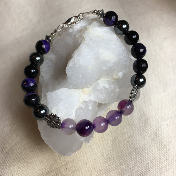 Banded Agate, Agate Purple/Black Faceted, Black Agate, Hematite