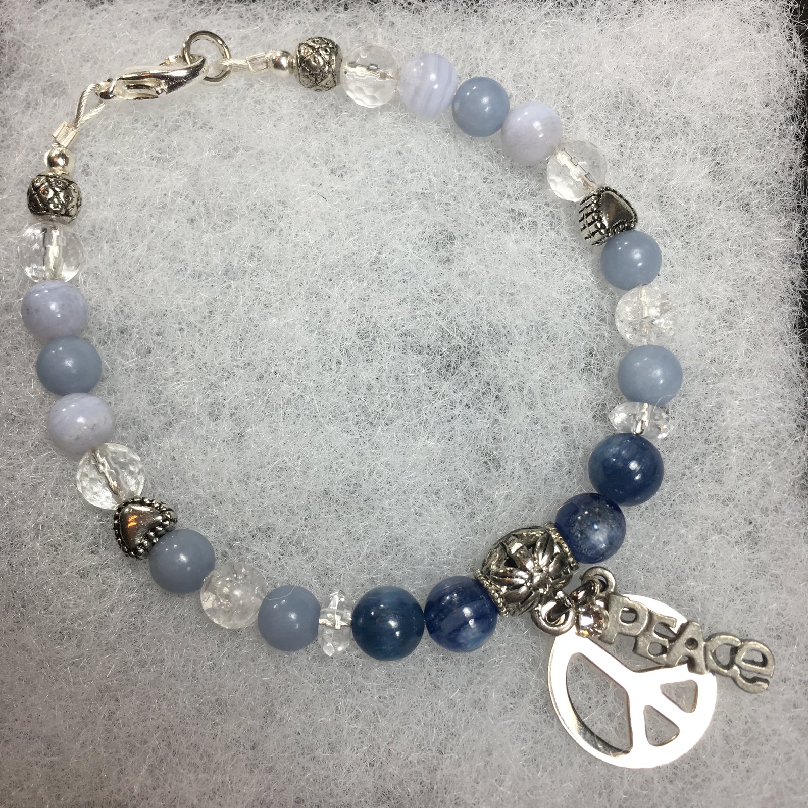 Kyanite, Clear Quartz, Blue Lace Agate, Clear Quartz Crackle, Angelite Bracelet