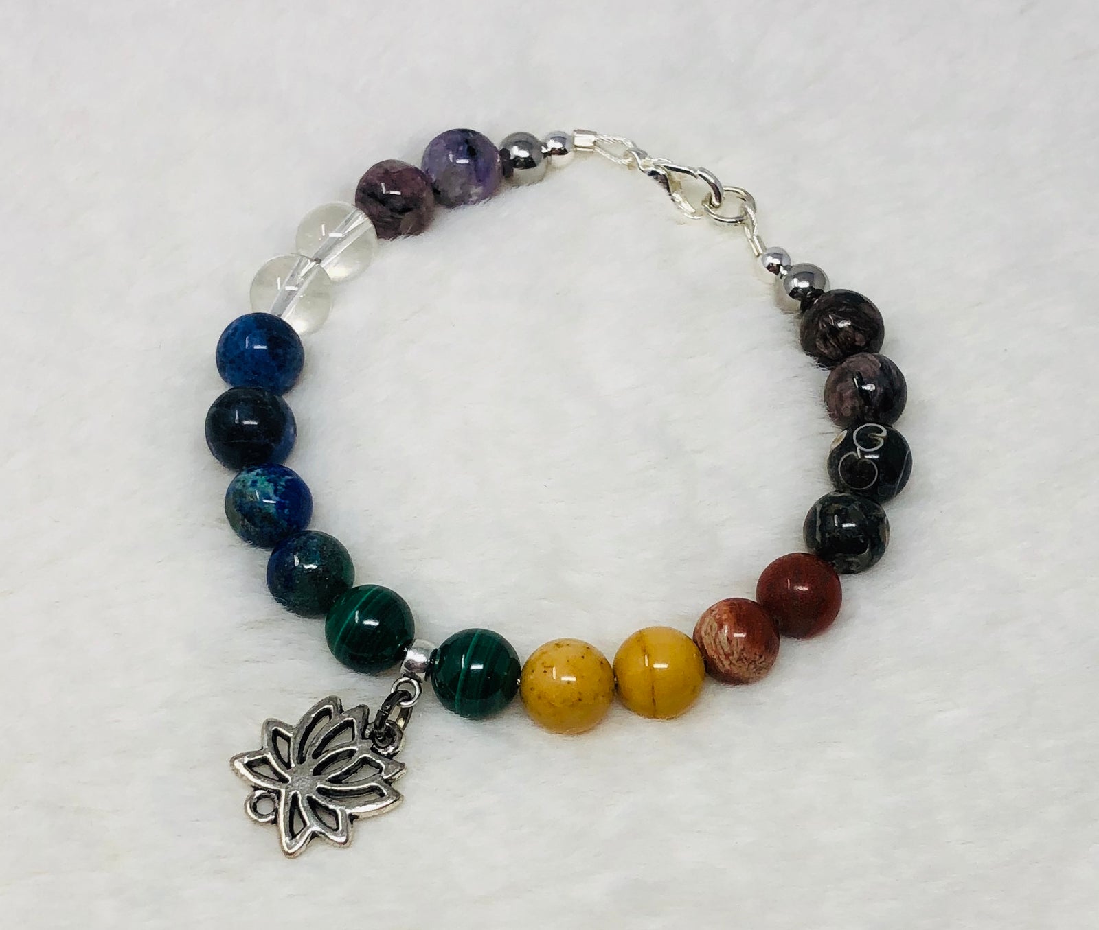 CHAKRA BRACELET, LOTUS FLOWER CHARM