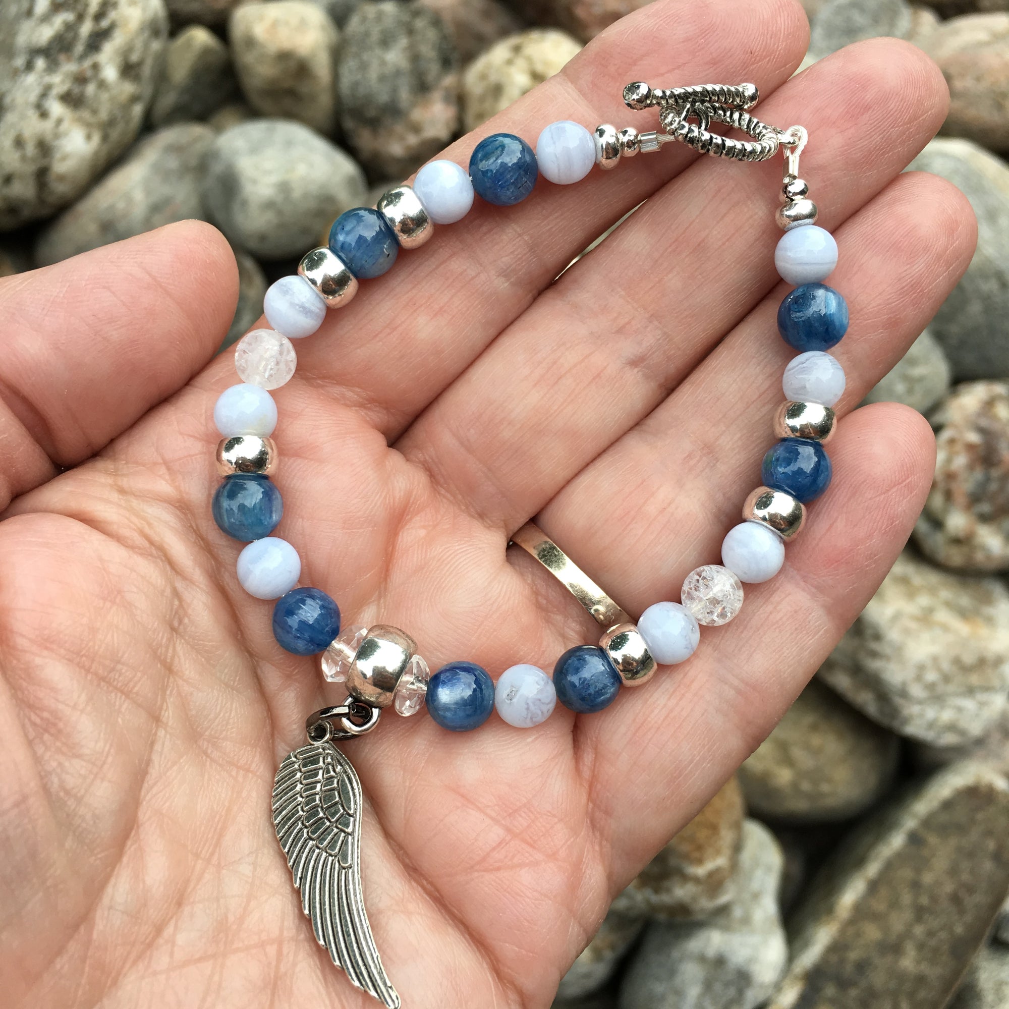 Kyanite, Blue Lace Agate, Crackle Clear Quartz Bracelet