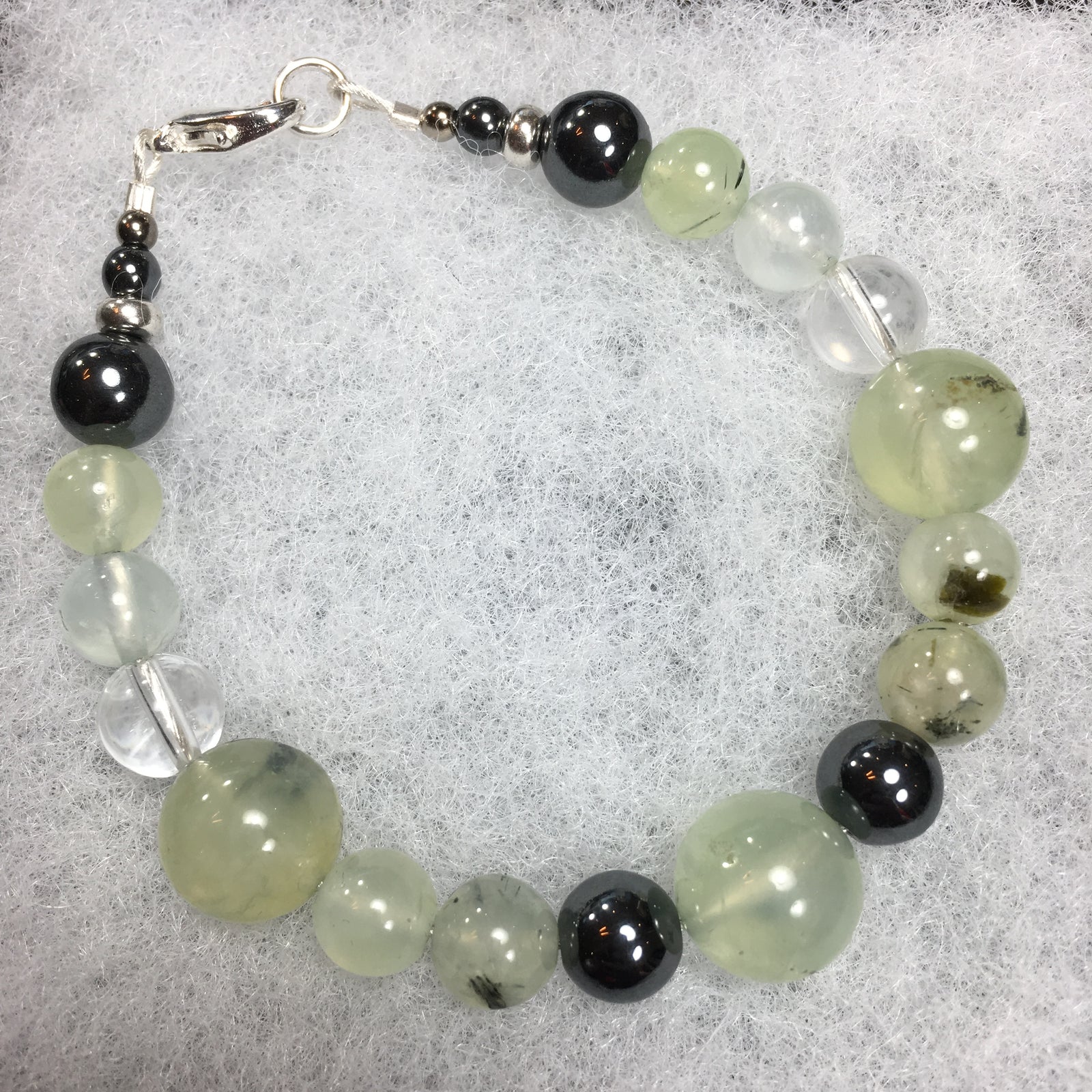 Green Tourmaline, Hematite, Clear Quartz Bracelet