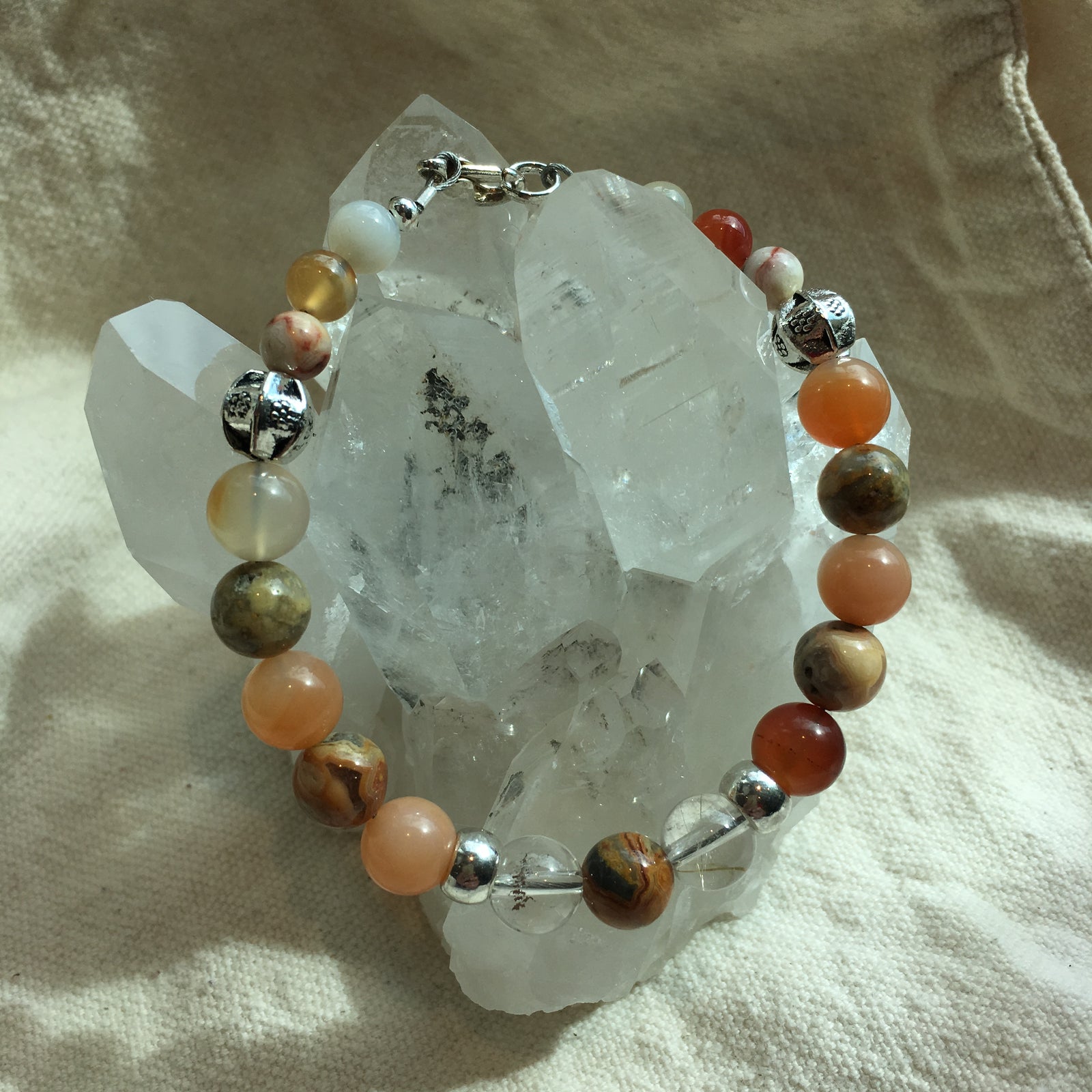 Carnelian, Crazy Lace Agate, Rutilated Quartz Bracelet