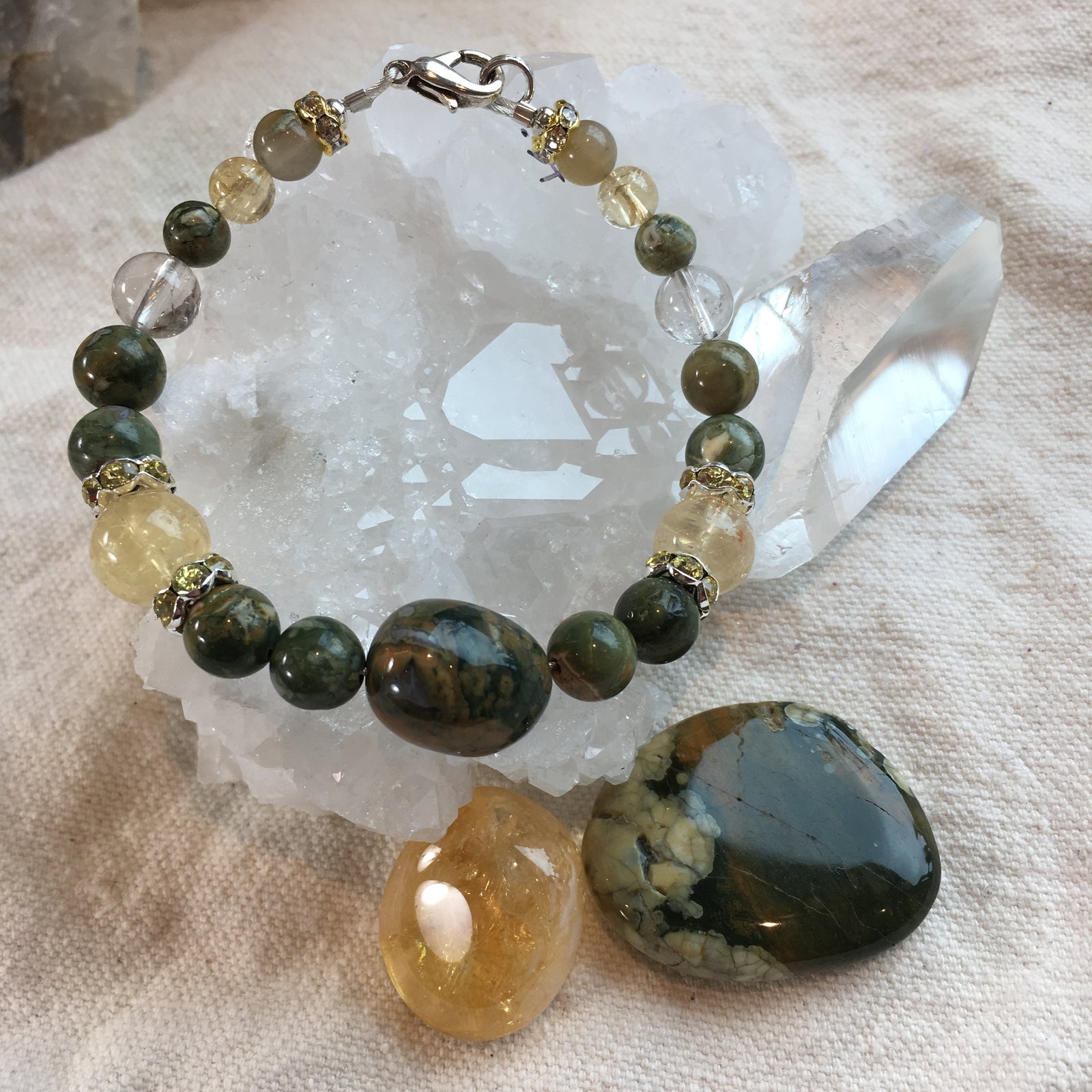 Rhyolite, Citrine, Rutilated Quartz Bracelet