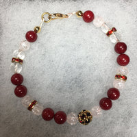 Red Coral, Clear Quartz Faceted and Crackle Bracelet