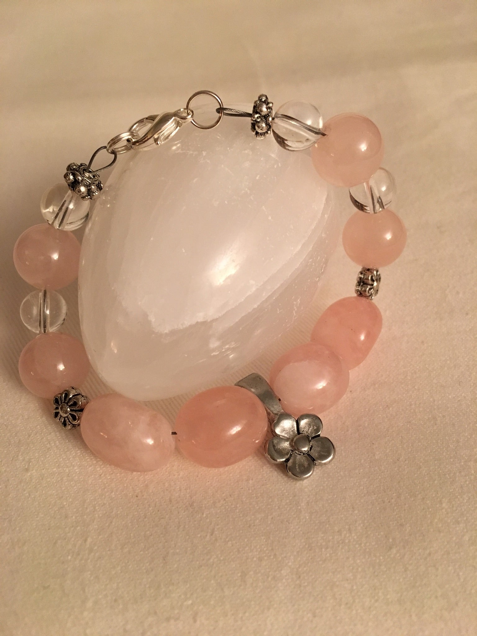 Rose Quartz, Clear Quartz Bracelet, 7.5”