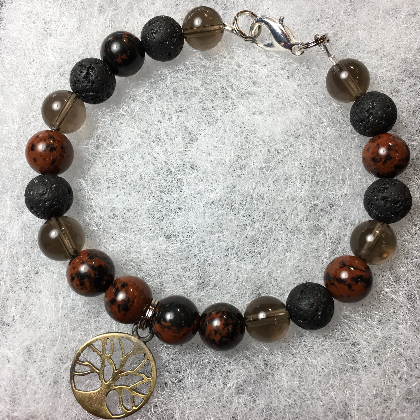 Mahogany Obsidian, Lava Rock, Smokey Quartz Bracelet