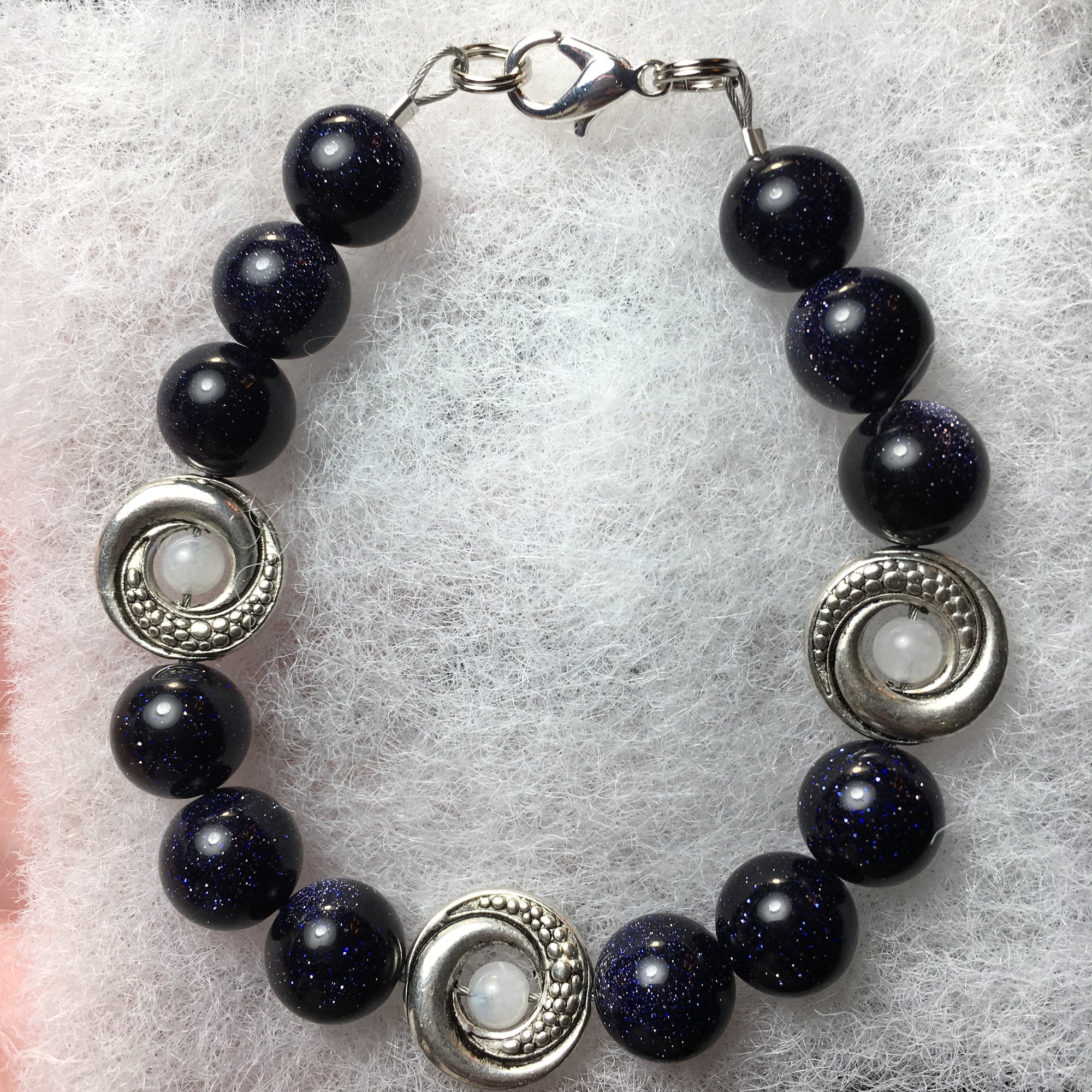 Blue Goldstone and White Moonstone Bracelet