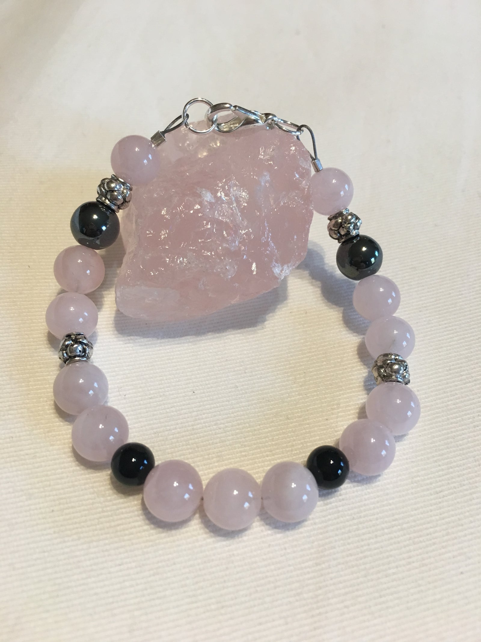Rose Quartz, Black Agate and Hematite Bracelet