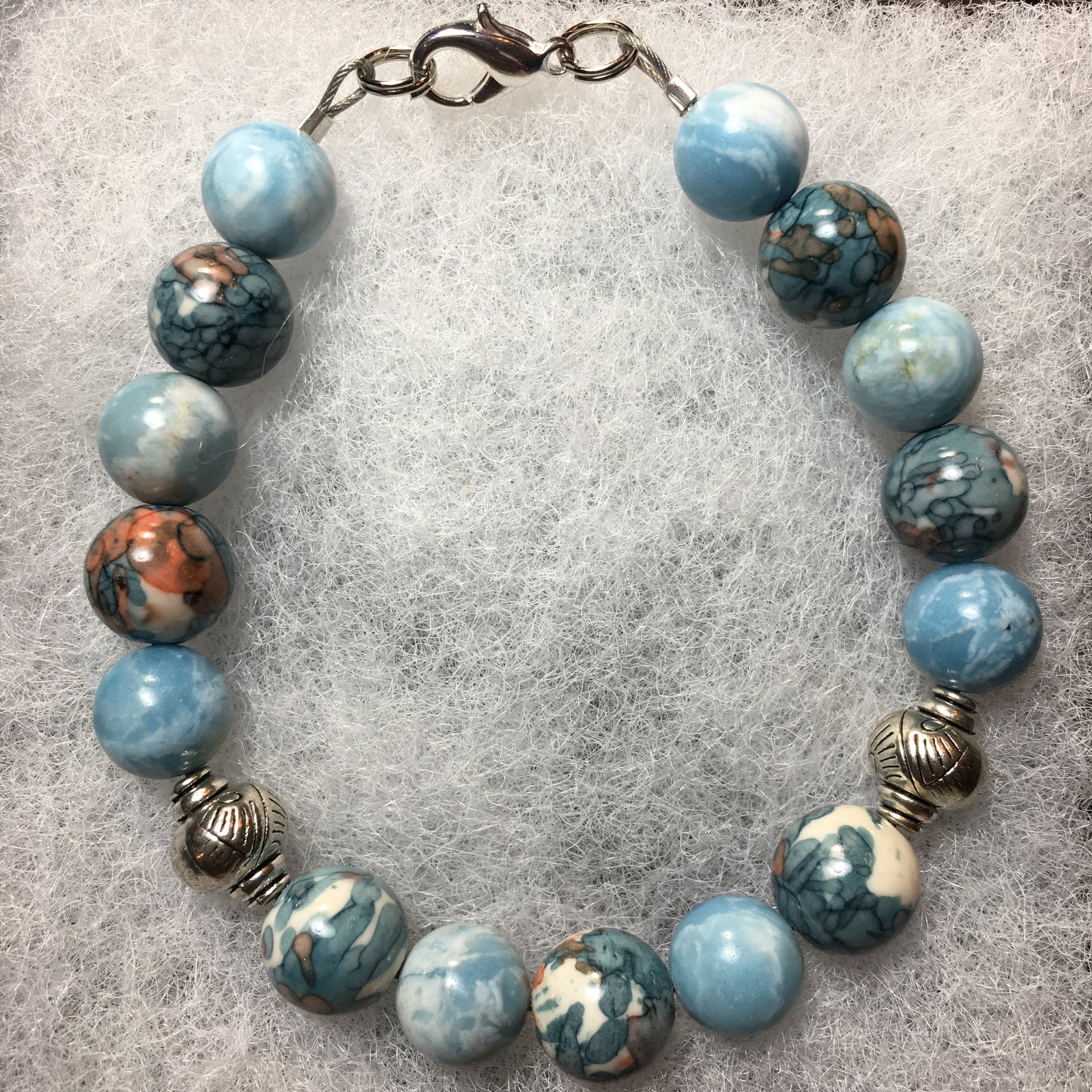 Rain Flower Stone and Larimar Bracelet