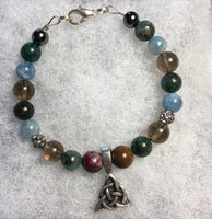 Mookaite, Apatite, Smokey Quartz, Aquamarine Bracelet with Pewter Amulet