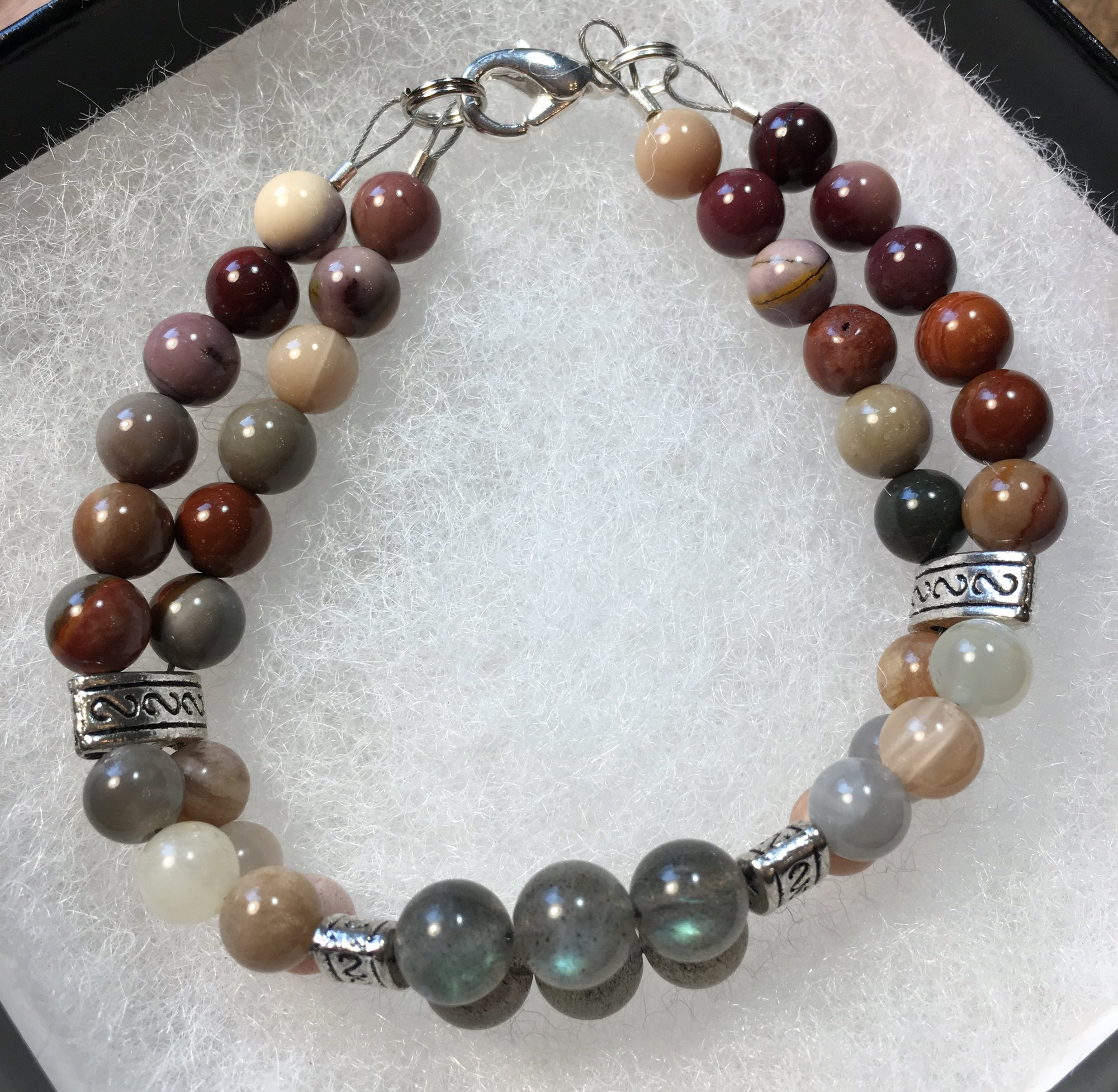 Double Mookaite, Polychrome Jasper, Moonstone, Labradorite Bracelet