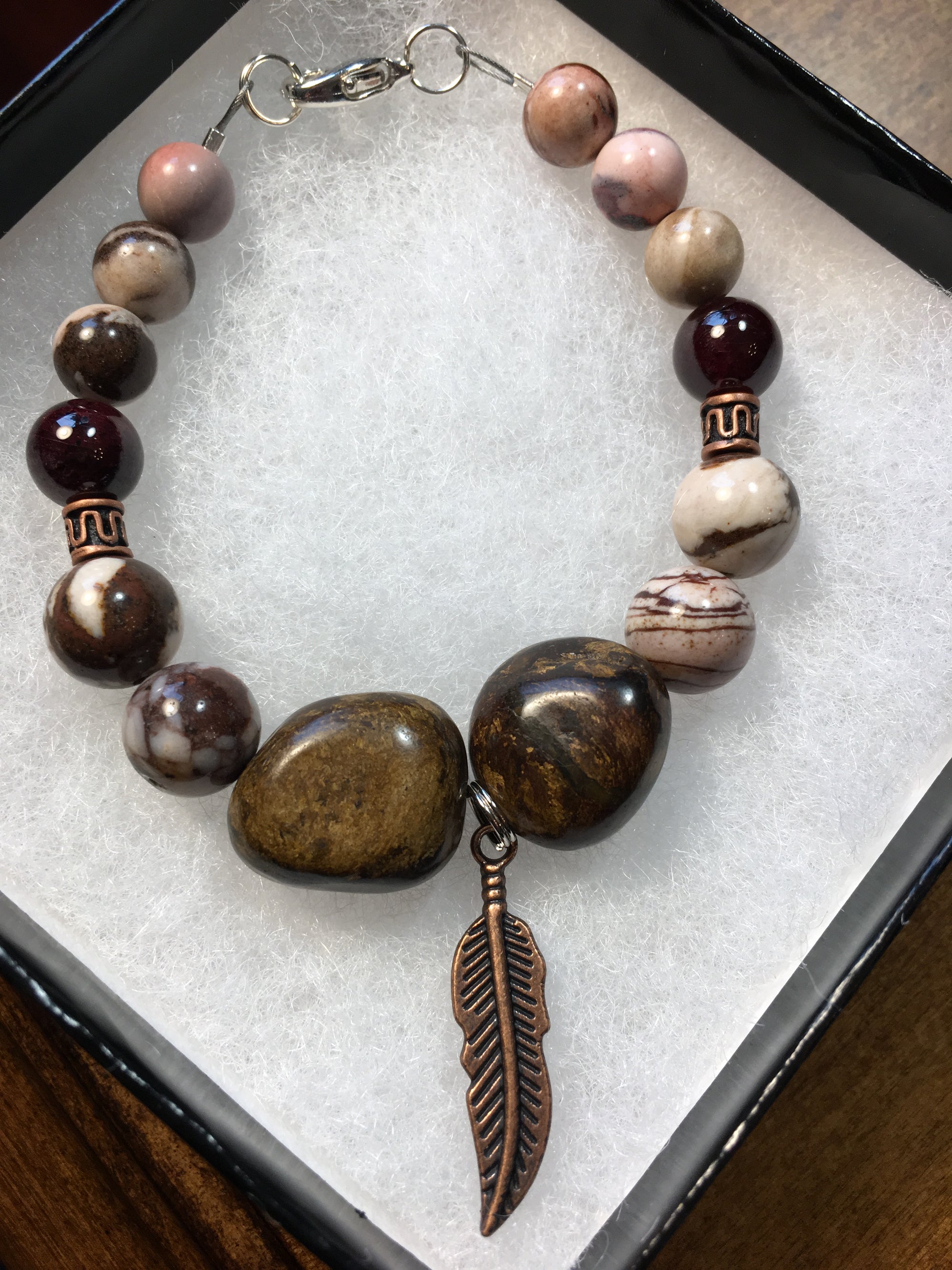 Bronzite, Brown Zebra Jasper, Red Garnet, Mookaite Bracelet