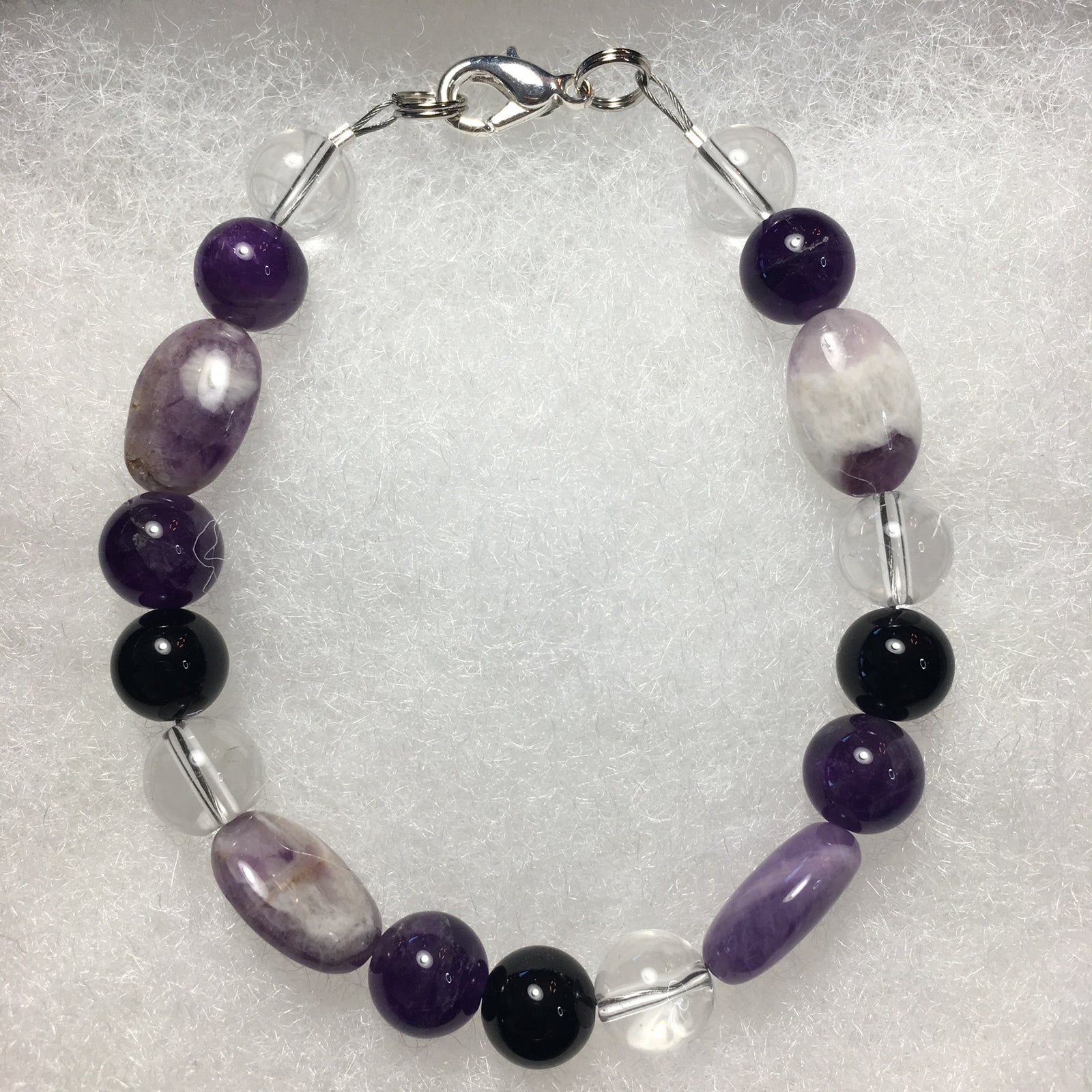 Amethyst, Clear Quartz, Black Agate Bracelet