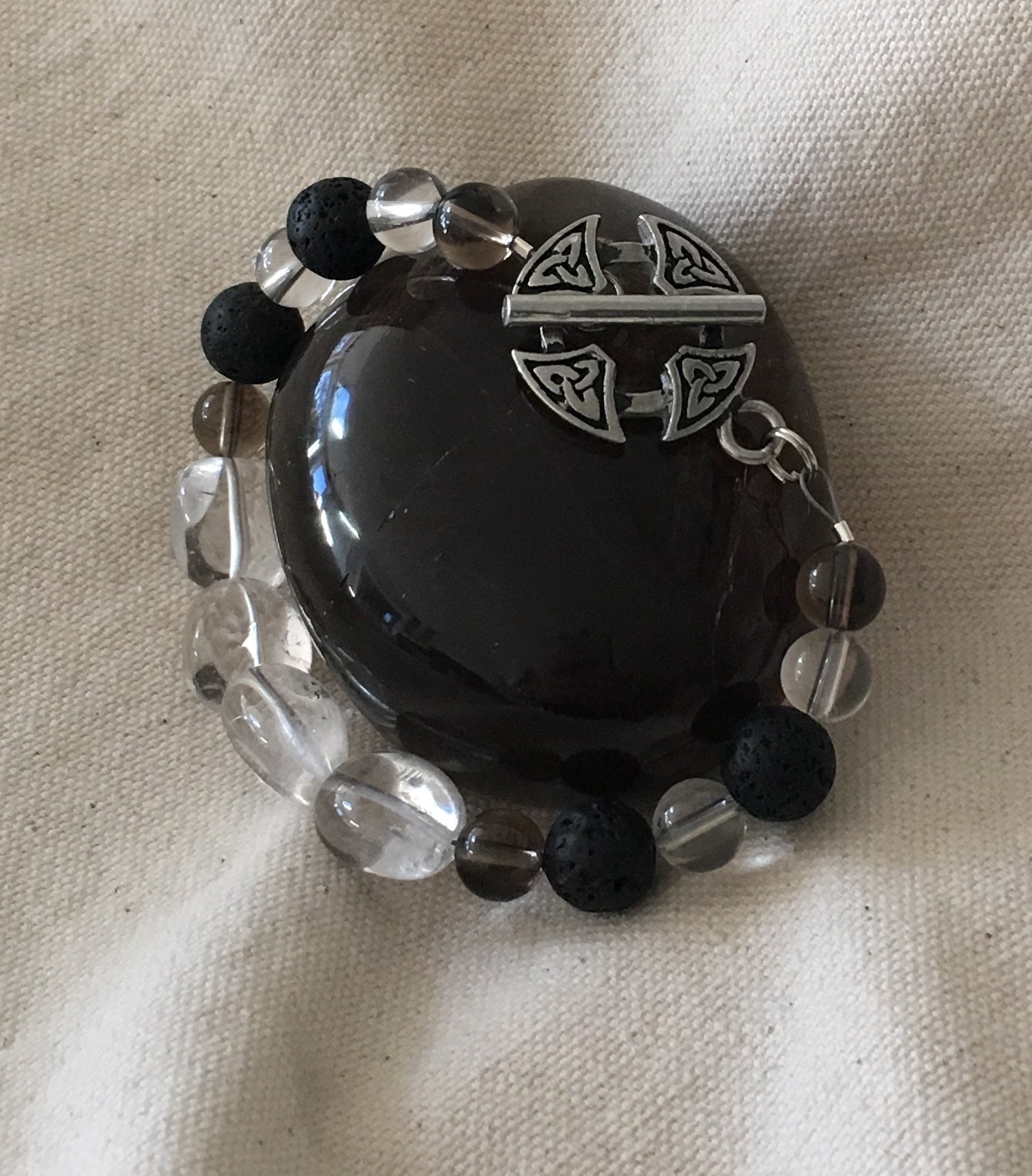 Clear Quartz, Smokey Quartz, Lava Rock with Pewter Celtic Knot Toggle