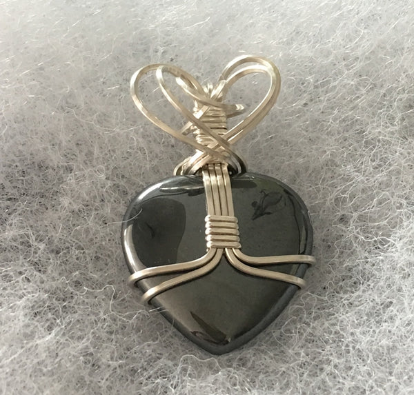 Hematite Heart Wrapped in Argentium Silver