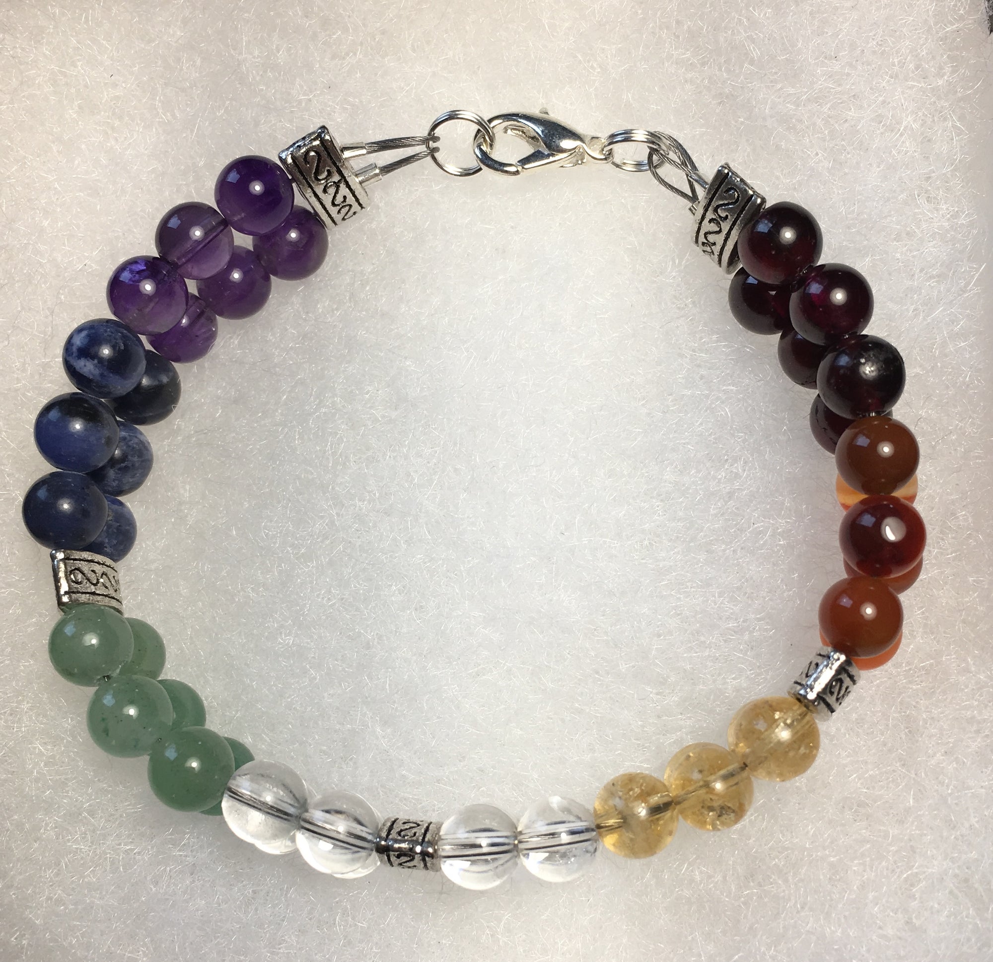 Double Strand Chakra Bracelet, Garnet, Carnelian, Citrine, Clear Quartz, Aventurine, Sodalite, Amethyst