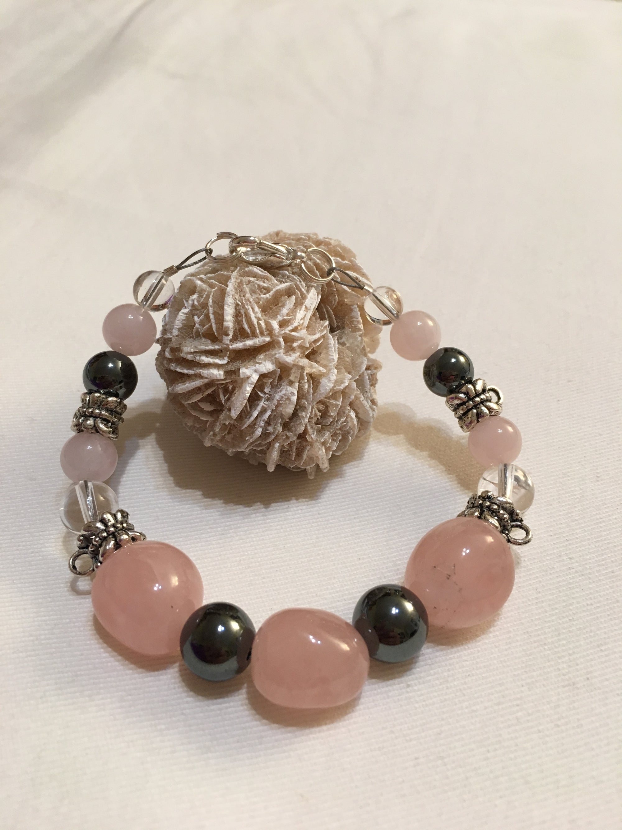 Rose Quartz, Hematite, Clear Quartz Bracelet