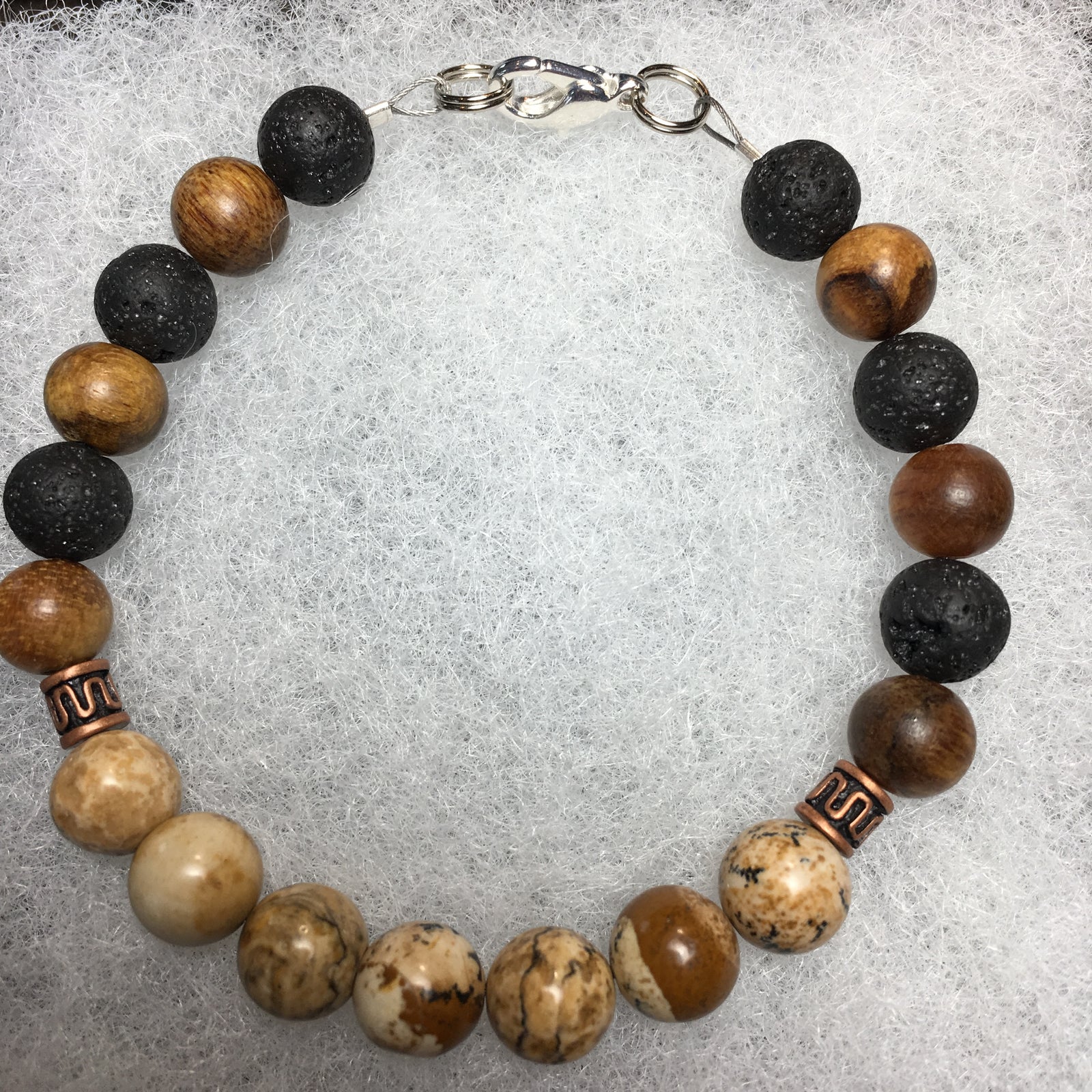 Picture Jasper, Sandalwood, Lava Rock Bracelet