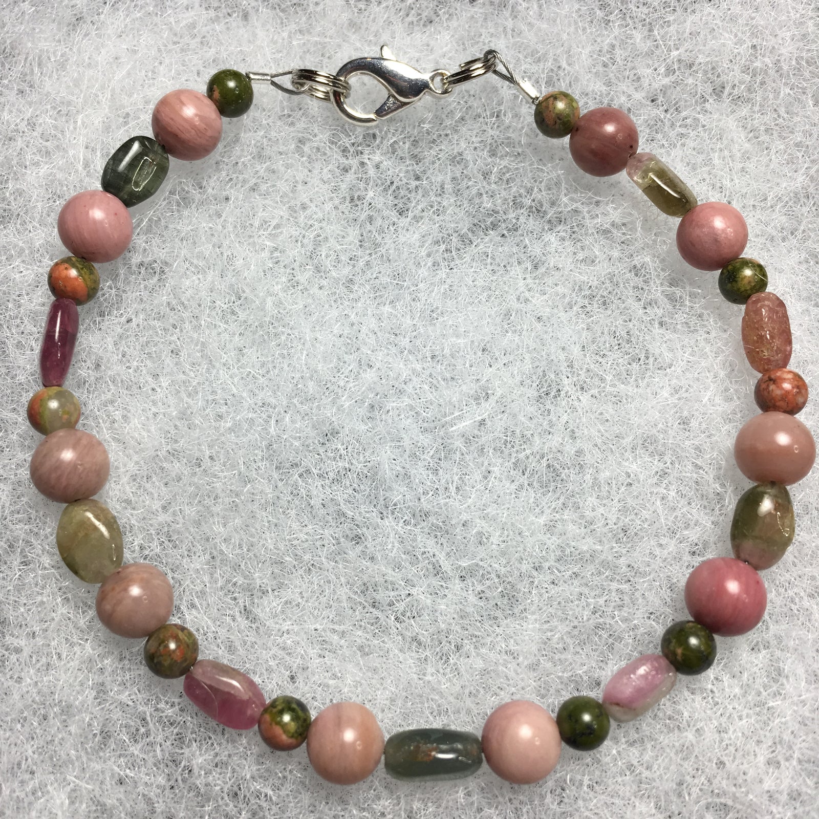 Rhodonite, Unakite, Tourmaline Bracelet